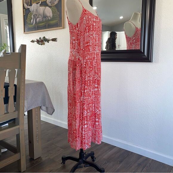 Womens Printed Scoop Neck Sleeveless Spaghetti Strap Midi Maxi Dress Orange Sz M - Picture 9 of 10